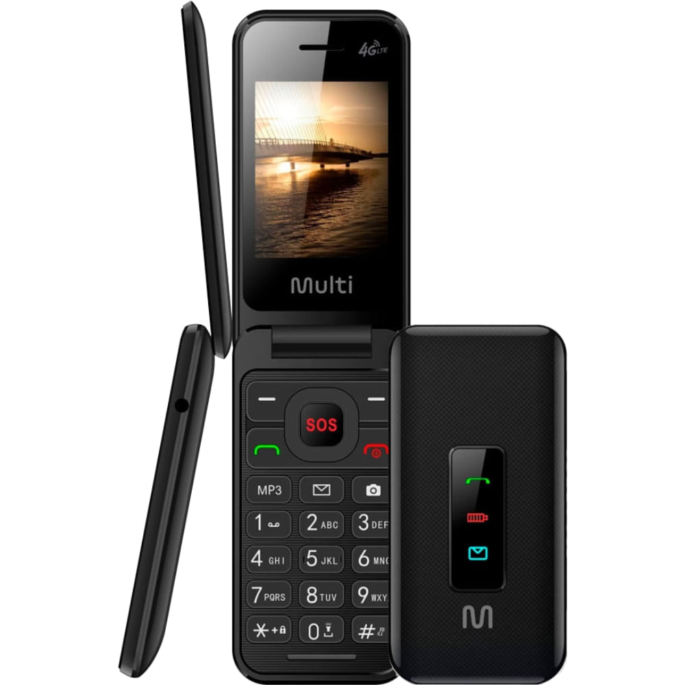Multilaser Flip Vita 4G P9227 32MB 32MB RAM Preto Dual Chip Tela 2.4" Botão SOS Idoso